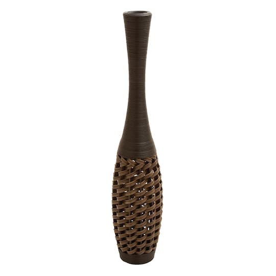 Brown Rattan Coastal Style Vase, 48" x 12" x 12"